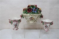Italy Pottery LARGE Floral Bouquet & Vases