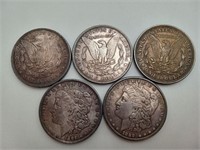 5- "1921-1897-1889- Morgan Silver Dollars