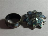 ABALONE SHELL 925 BROOCH & RING APPROXIMATELY SX 6
