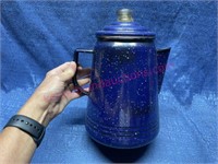 Blue enamelware coffee pot