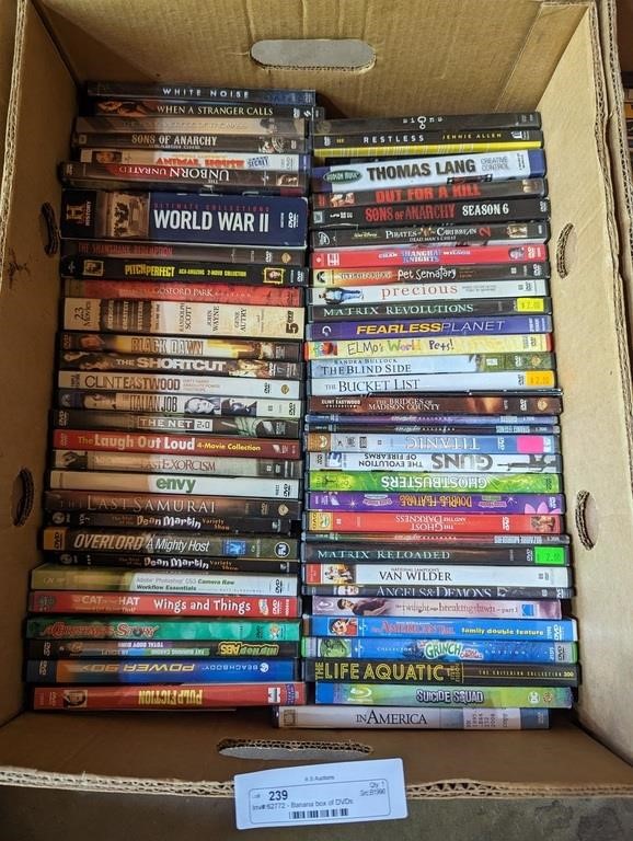 Banana box of DVDs