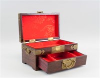 Chinese Wood and Brass Hardware Jewelry Box