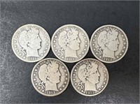 Five Barber Half Dollars