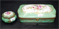 Two antique French porcelain lidded trinket box