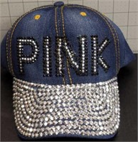 New pink denim beaded hat