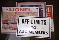 Selection of metal signs, Farm Bureau, off Limits