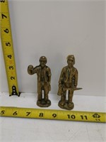 2 brass coal miners figures