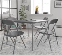 Folding Card Table & Chair Set, Gray - 5 Piece