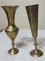 Pair of brass vases approx 5 inches tall