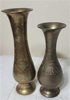 Pair of brass vases approx 10 & 8 inches