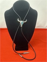 Pewter & Turquoise Steer Bolo Tie