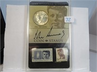 1964 D Kennedy Half Dollar With Kennedy Stamps