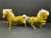 Pair of Green Ceramic Horses Made in Japan