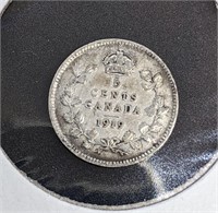 1919 Canadian Sterling Silver 5-Cent Coin