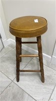 Vintage bar stool- wooden & upholstered top- 26.5