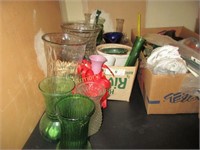 Box lot-flower vases-clear, green and white