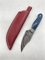 Hand Made Damascus Fix Blade w/ Leather Sheath