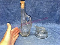 Vtg glass elephant bottle & jar lid (no base)