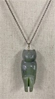 Vtg Jade Owl Pendant on 22" Chain