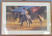 Boy & Girl on Horse-Framed Art Print by A.T. Cox