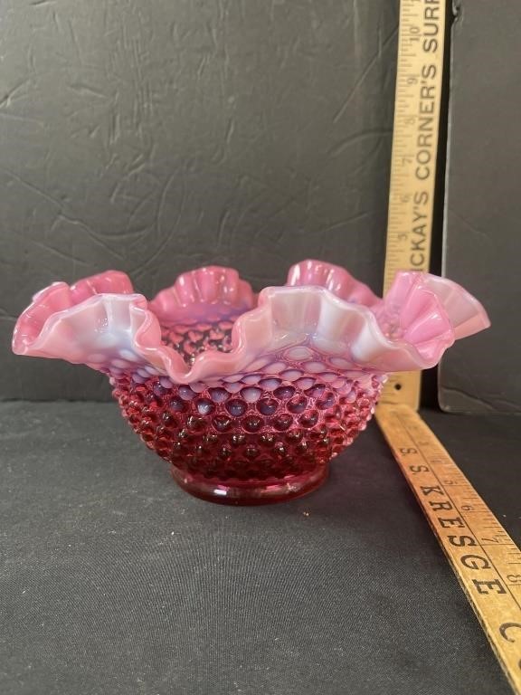 Vintage Fenton Cranberry Hobnail Opalescent