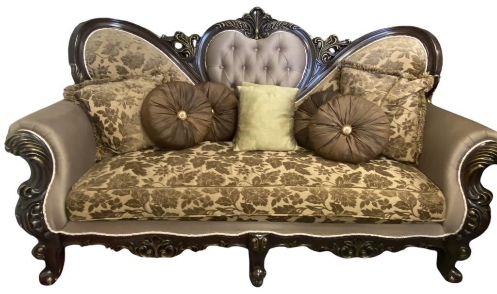 Ornate Tufted Upholstered Sofa