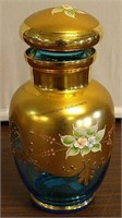 Murano Blue Glass Jar w/24K Gold Trim
