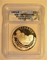 1991-S ICG PR70 DCAM Mount Rushmore Silver Dollar