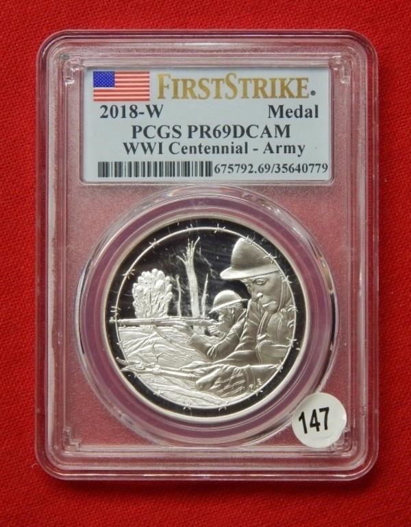 2018 W WW1 Centennial Army Medal PCGS PR69DCAM
