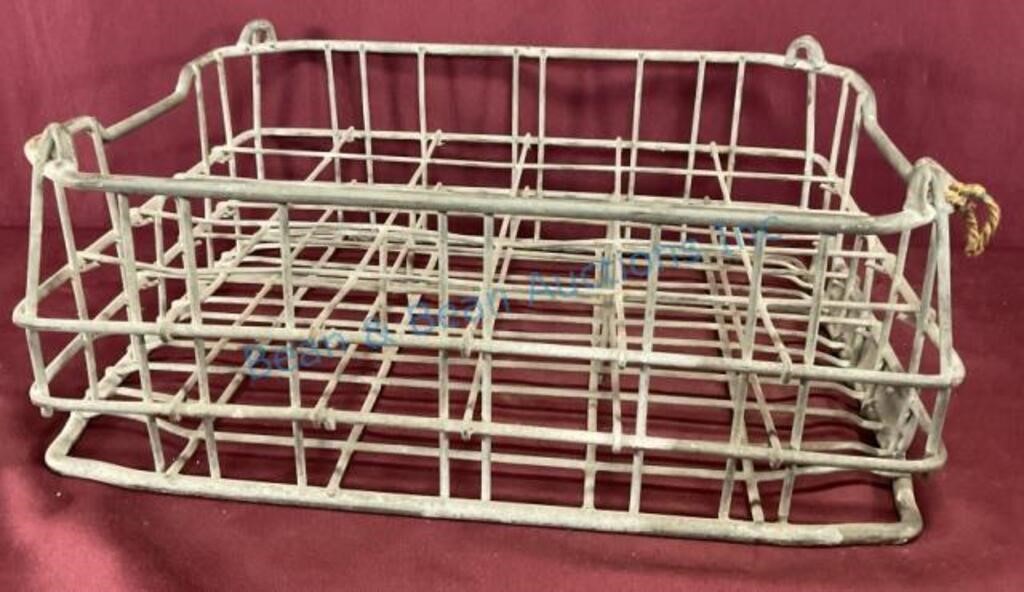 1950s heavy wire dairy bottle rack