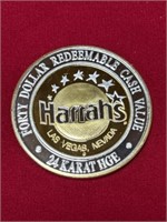 Harrahs 24K HGE $40 Las Vegas Casino coin marked