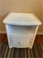 White Wicker Side Table With drawer