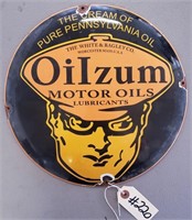 "Oilzum" Domed Porcelain Sign