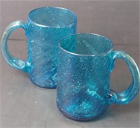 Blue Swirl Glass Mugs x 2