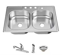 (CX) Glacier Bay 33” Double Bowl Kitchen Sink