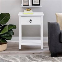 White, 1-Drawer Wooden End Table with Storage Shel