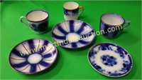 (3) Vintage Flow Blue Cups & Saucers