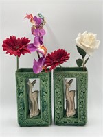 Shawnee Pottery Aracutre Deer Vases