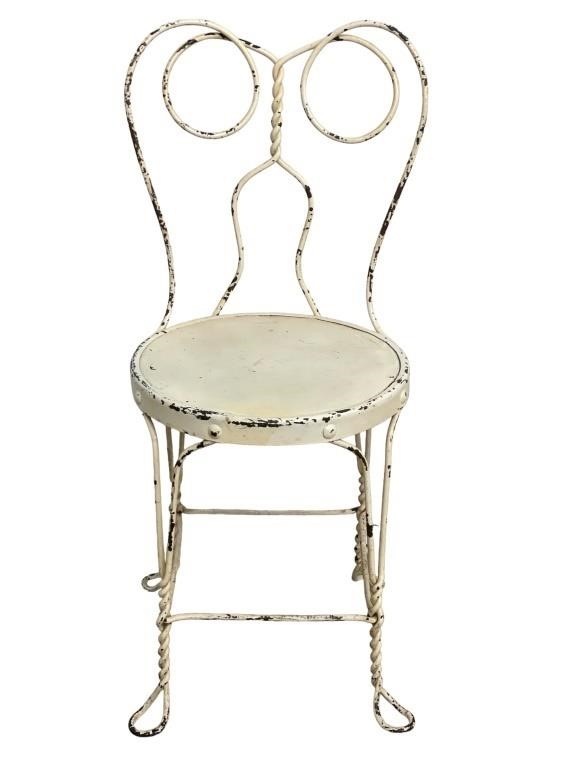 Wrought Iron White Wood Ice Cream Parlor Chair