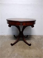 Vintage Mahogany Drum Table w/ Leather Inlay