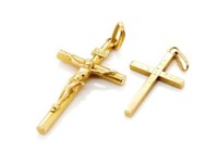 Two 18ct yellow gold crosses