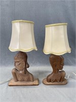 2 West African Wooden Lamps