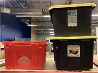 Storage bins with lids.