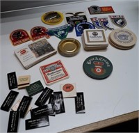 LOT OF BEER CARDBOARD COASTERS, MATCHES, PATCHES,