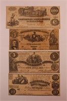 4pcs Antique 1861-1862 Confederate Notes