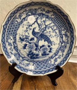 Signed Blue/White Oriental Porcelain Platter