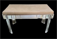 Lucite Bench with Tan Velvet Seat.
