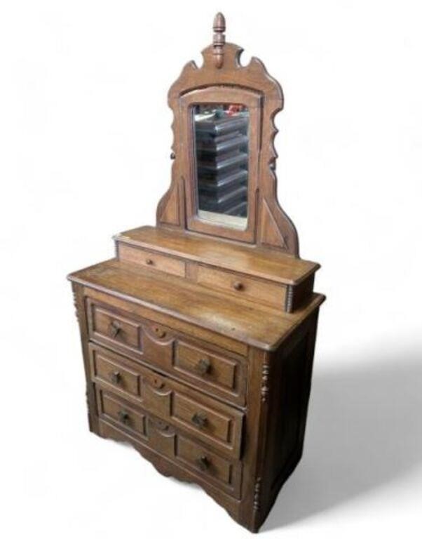 Victorian Walnut Dresser with Swing Mirror.