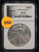 MS69 NGC 2000 Silver American Eagle