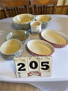 Roseville stoneware bowls & crock